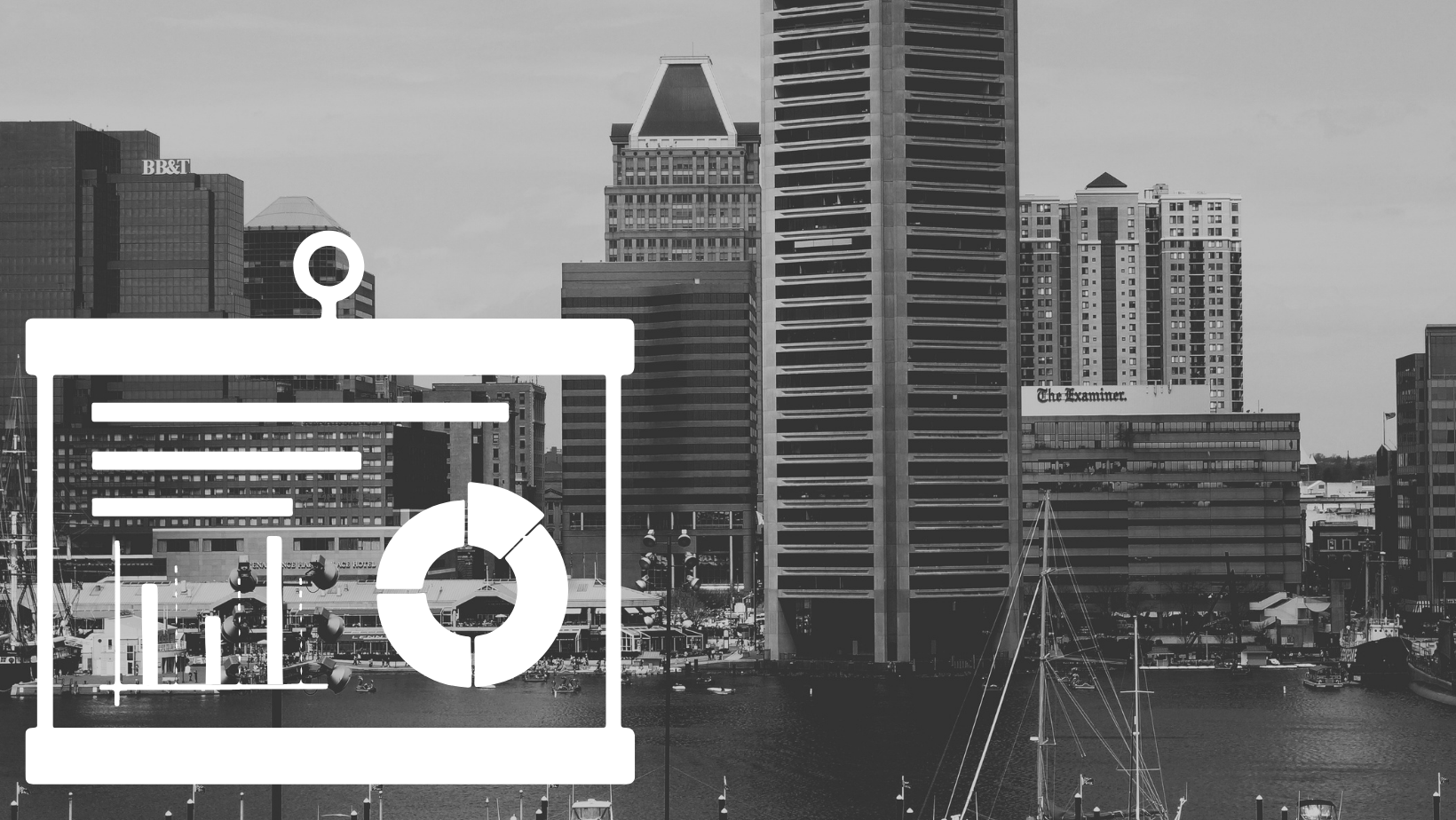 A photo of Baltimore City with a graph icon